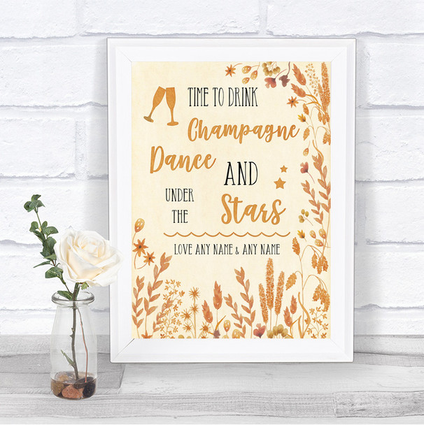 Autumn Leaves Drink Champagne Dance Stars Personalized Wedding Sign