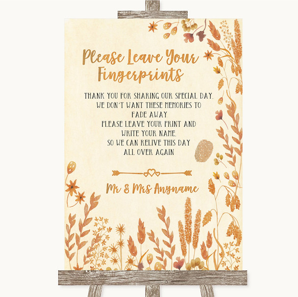 Autumn Leaves Fingerprint Guestbook Personalized Wedding Sign