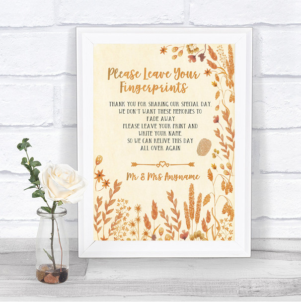 Autumn Leaves Fingerprint Guestbook Personalized Wedding Sign