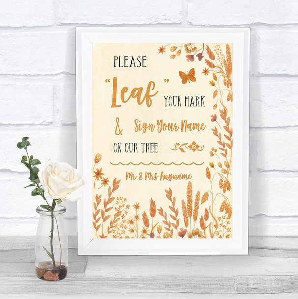 Autumn Leaves Fingerprint Tree Instructions Personalized Wedding Sign