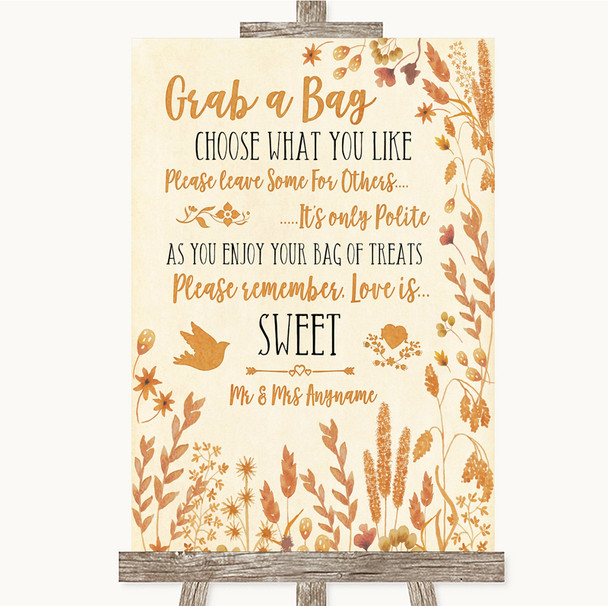 Autumn Leaves Grab A Bag Candy Buffet Cart Sweets Personalized Wedding Sign