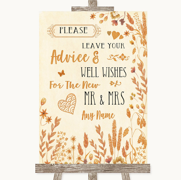 Autumn Leaves Guestbook Advice & Wishes Mr & Mrs Personalized Wedding Sign