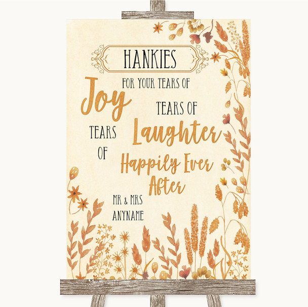 Autumn Leaves Hankies And Tissues Personalized Wedding Sign