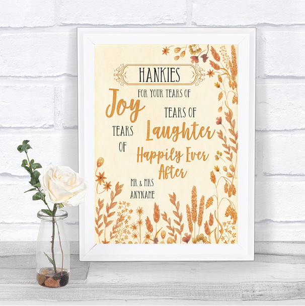 Autumn Leaves Hankies And Tissues Personalized Wedding Sign