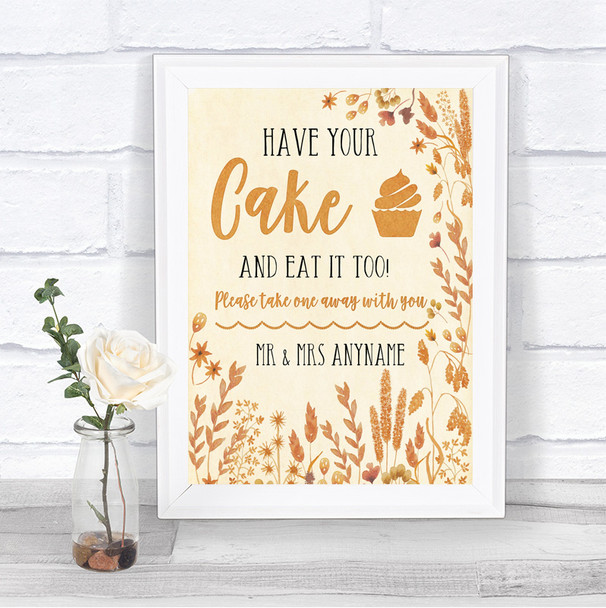 Autumn Leaves Have Your Cake & Eat It Too Personalized Wedding Sign