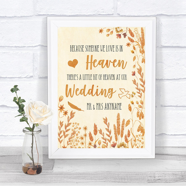 Autumn Leaves Heaven Loved Ones Personalized Wedding Sign