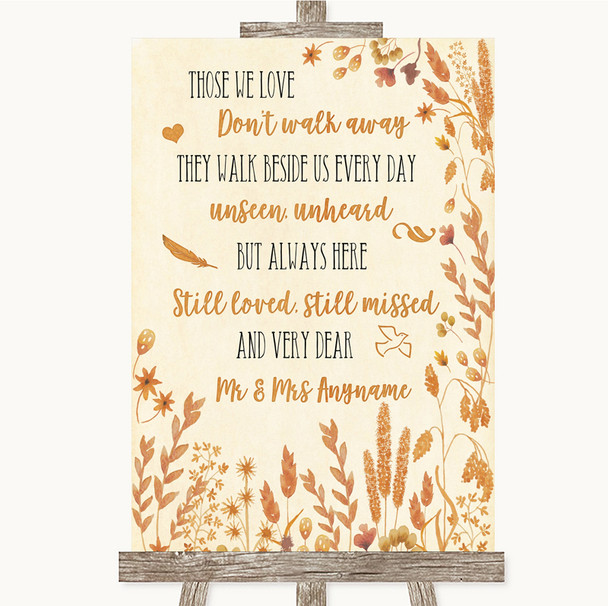 Autumn Leaves In Loving Memory Personalized Wedding Sign