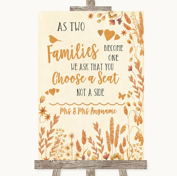 Autumn Leaves As Families Become One Seating Plan Personalized Wedding Sign