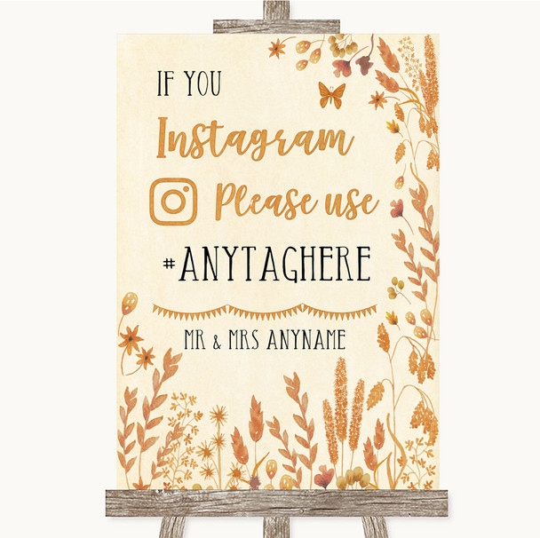 Autumn Leaves Instagram Hashtag Personalized Wedding Sign