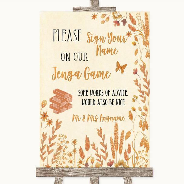 Autumn Leaves Jenga Guest Book Personalized Wedding Sign