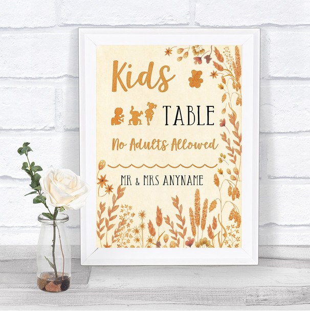 Autumn Leaves Kids Table Personalized Wedding Sign