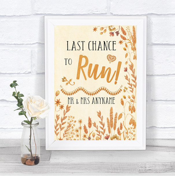 Autumn Leaves Last Chance To Run Personalized Wedding Sign