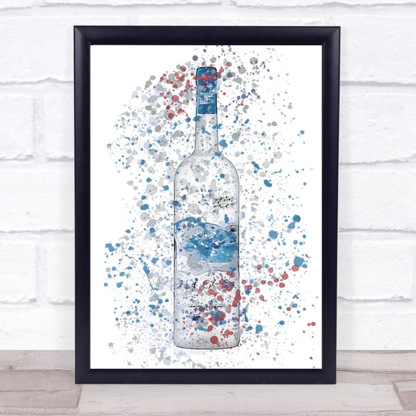 Watercolour Splatter French Bird  Vodka Bottle Wall Art Print