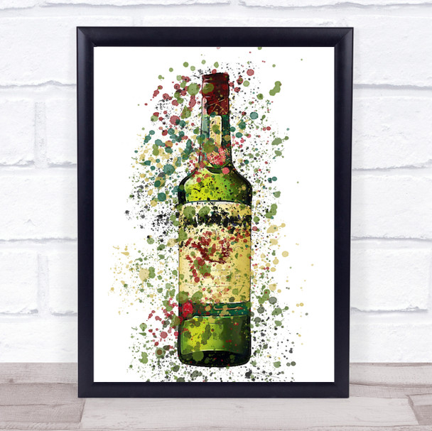 Watercolour Splatter Green Irish Whiskey Bottle Wall Art Print