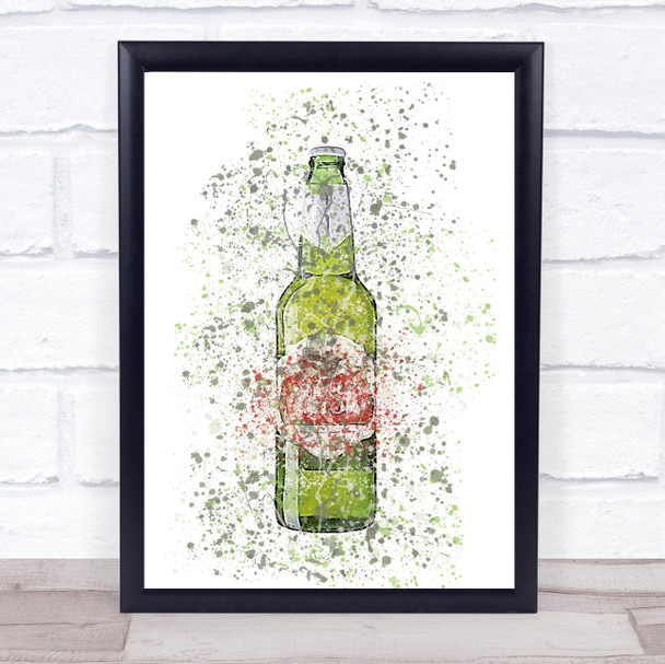 Watercolour Splatter Red Green Stellar Lager Bottle Wall Art Print