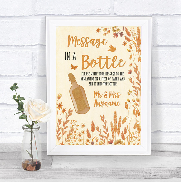 Autumn Leaves Message In A Bottle Personalized Wedding Sign