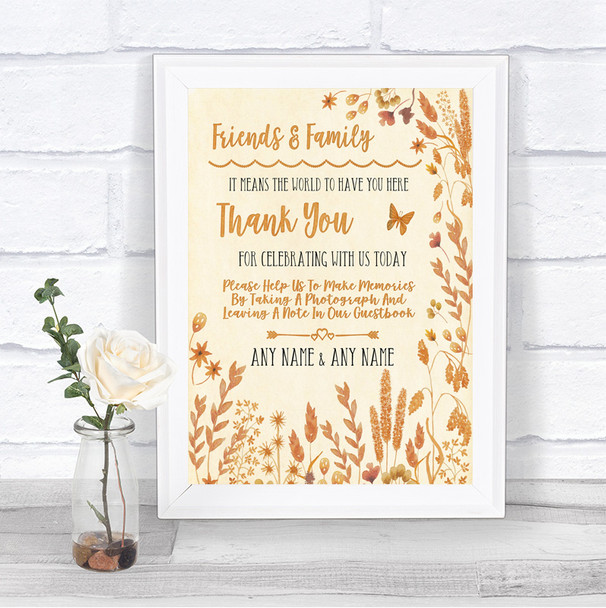 Autumn Leaves Photo Guestbook Friends & Family Personalized Wedding Sign