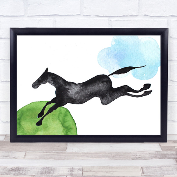 Horse & Watercolor Jumping Decorative Wall Art Print