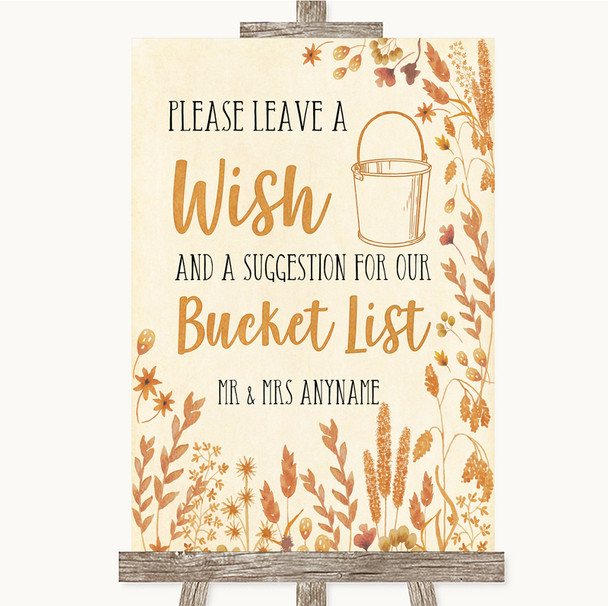 Autumn Leaves Bucket List Personalized Wedding Sign
