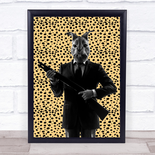 Rabbit In Suit Gun Leopard Print Decorative Wall Art Print