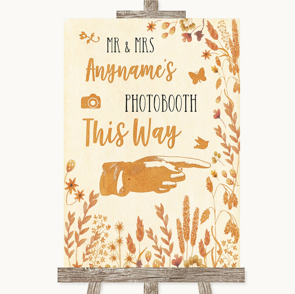 Autumn Leaves Photobooth This Way Right Personalized Wedding Sign