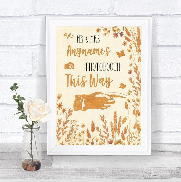 Autumn Leaves Photobooth This Way Right Personalized Wedding Sign