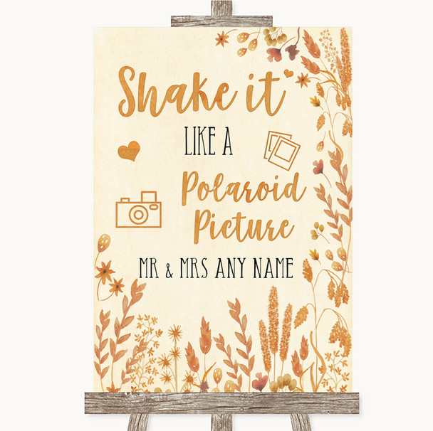 Autumn Leaves Polaroid Picture Personalized Wedding Sign
