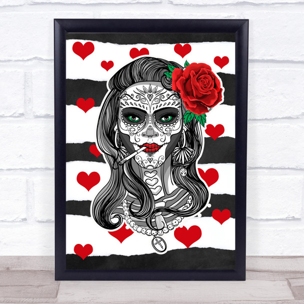 Day Of The Dead Style Figure & Hearts Decorative Wall Art Print