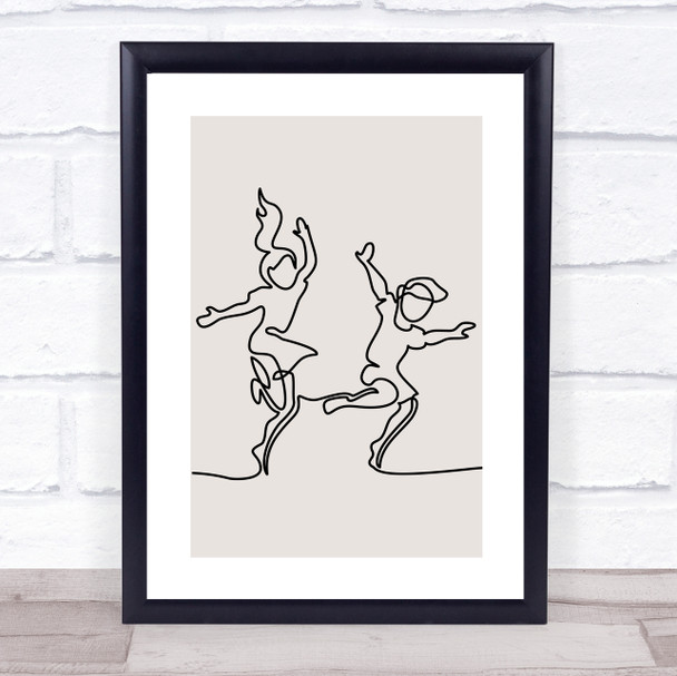 Block Colour Line Art Boy And Girl Children Playing Decorative Wall Art Print