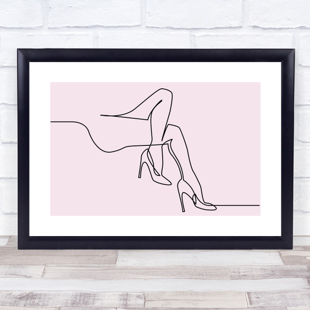 Block Colour Line Art Nude Female Naked Legs Heels Decorative Wall Art Print