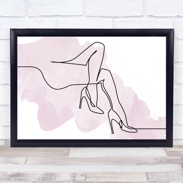 Watercolor Line Art Nude Female Naked Legs Heels Decorative Wall Art Print