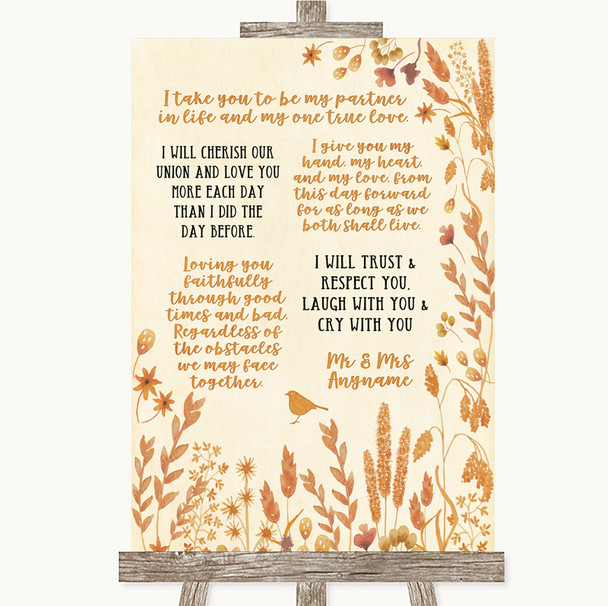 Autumn Leaves Romantic Vows Personalized Wedding Sign