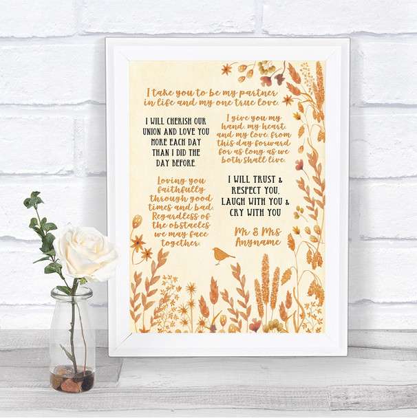 Autumn Leaves Romantic Vows Personalized Wedding Sign