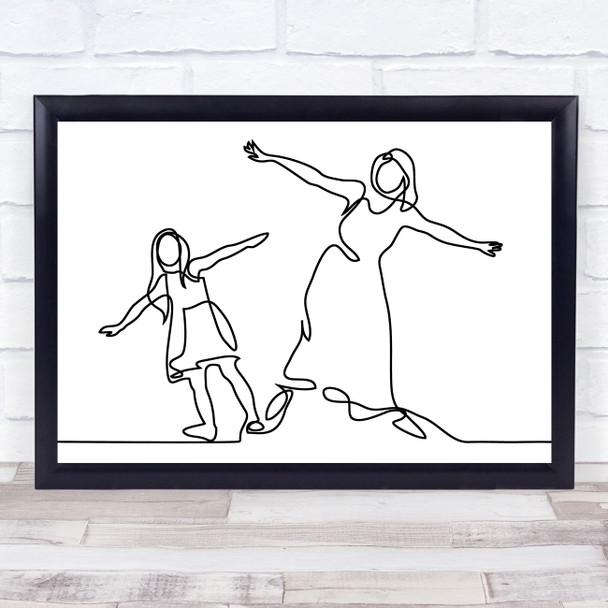 Black & White Line Art Mum And Daughter Happy Decorative Wall Art Print