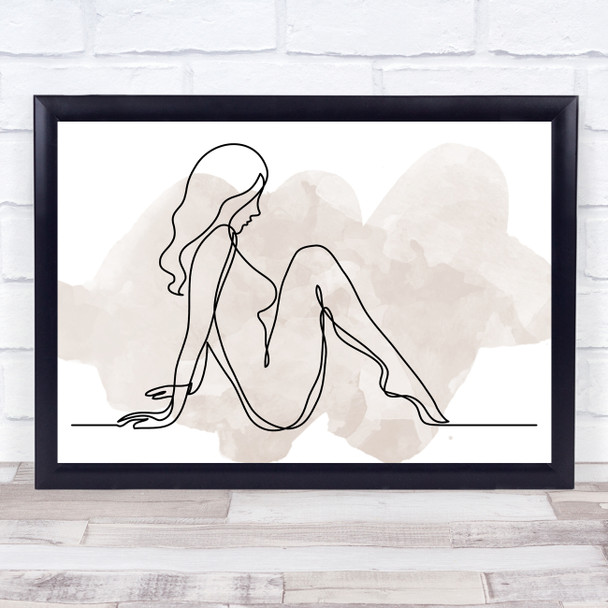Watercolor Line Art Naked Lady Nude Sitting Decorative Wall Art Print