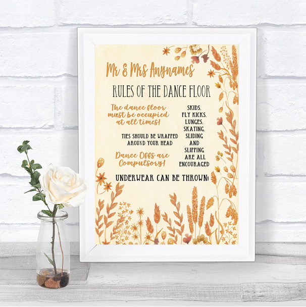 Autumn Leaves Rules Of The Dance Floor Personalized Wedding Sign