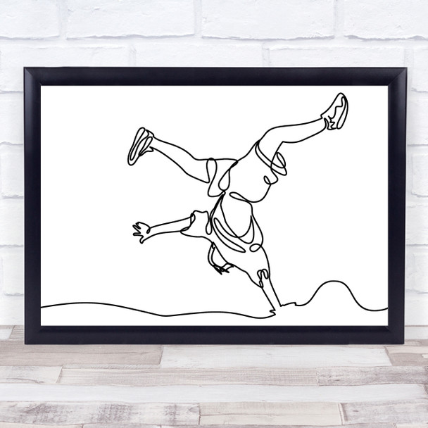 Black & White Line Art Boy Doing Cartwheel Decorative Wall Art Print