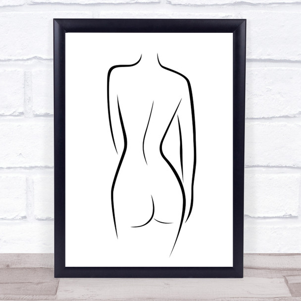 Black & White Line Art Naked Female Behind Decorative Wall Art Print