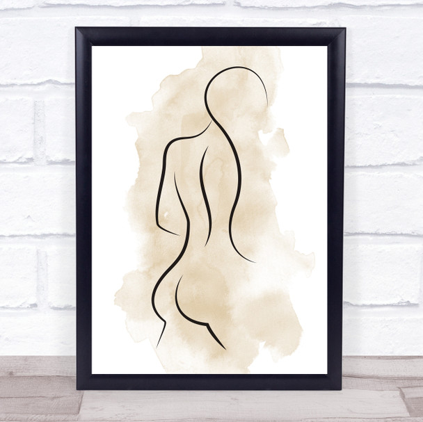 Watercolor Line Art Nude Female Long Hair Decorative Wall Art Print