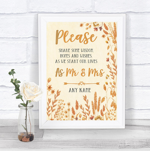 Autumn Leaves Share Your Wishes Personalized Wedding Sign