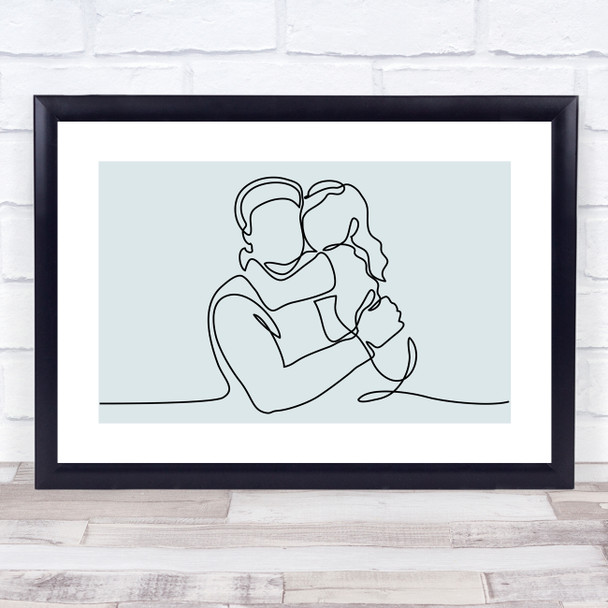 Block Colour Line Art Father And Daughter Decorative Wall Art Print