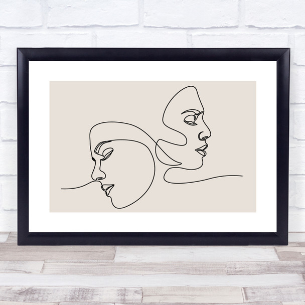 Block Colour Line Art Two Faces Landscape Decorative Wall Art Print