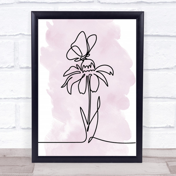 Watercolor Line Art Flower And Butterfly Decorative Wall Art Print