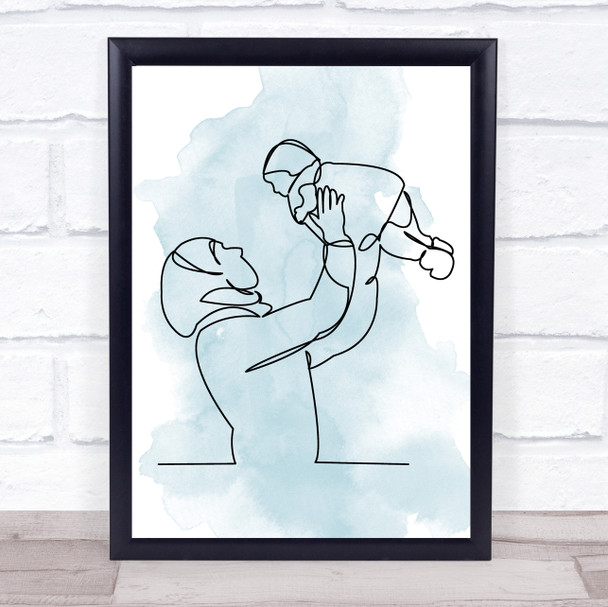 Watercolor Line Art Muslim Lady And Baby Decorative Wall Art Print