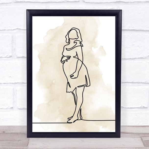 Watercolor Line Art Pregnant Lady Yellow Decorative Wall Art Print