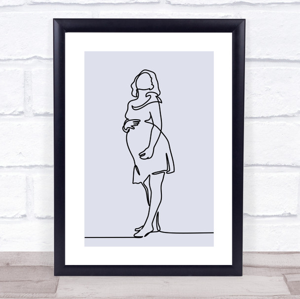 Block Colour Line Art Pregnant Lady Blue Decorative Wall Art Print