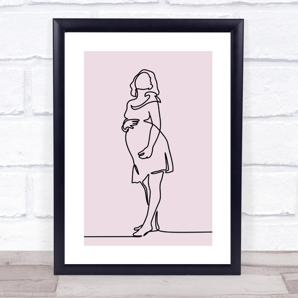 Block Colour Line Art Pregnant Lady Pink Decorative Wall Art Print