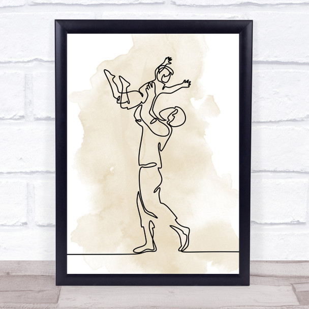 Watercolor Line Art Dad And Small Child Decorative Wall Art Print