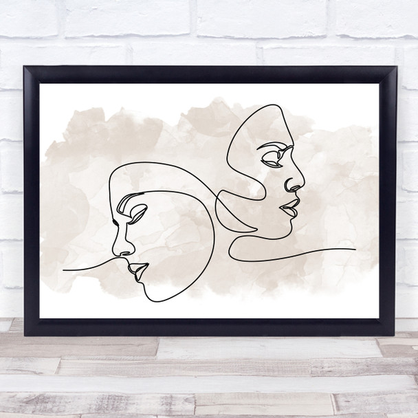 Watercolor Line Art Two Faces Landscape Decorative Wall Art Print