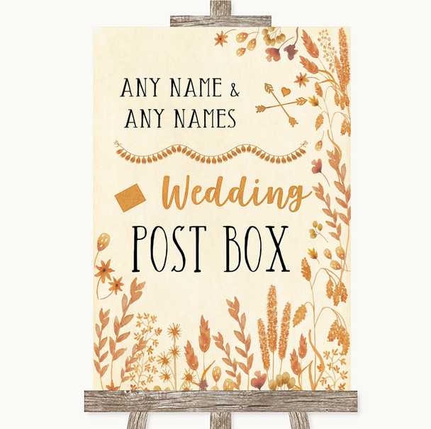 Autumn Leaves Card Post Box Personalized Wedding Sign